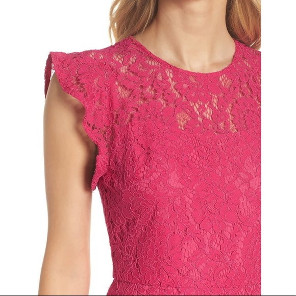 Eliza J - Lace Fit & Flare Dress with Flutter Sleeve - Picture 5 of 11